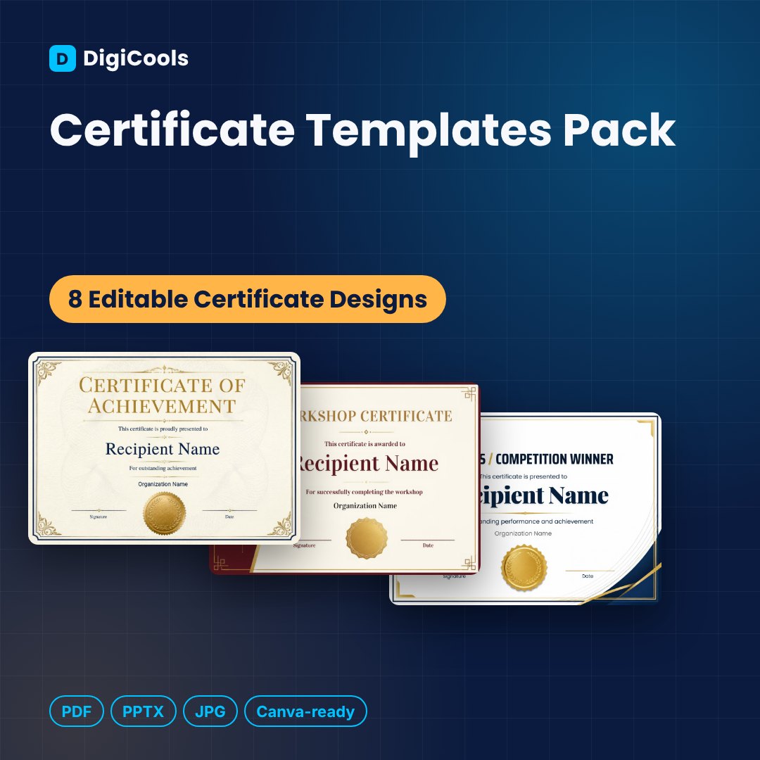 Certificate Templates Pack (8 Editable Designs)