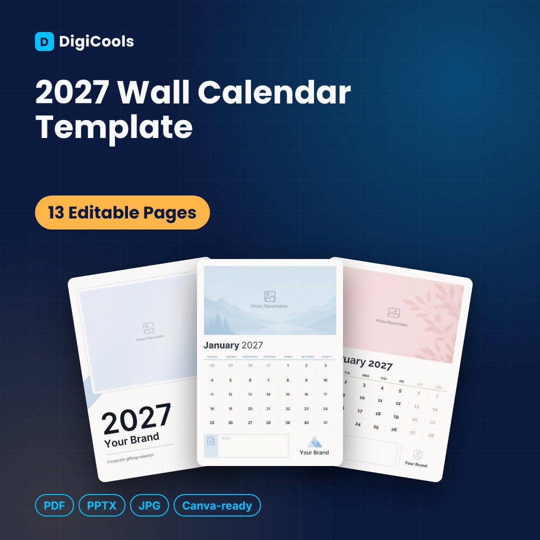 2027 Wall Calendar Template (Editable A4)