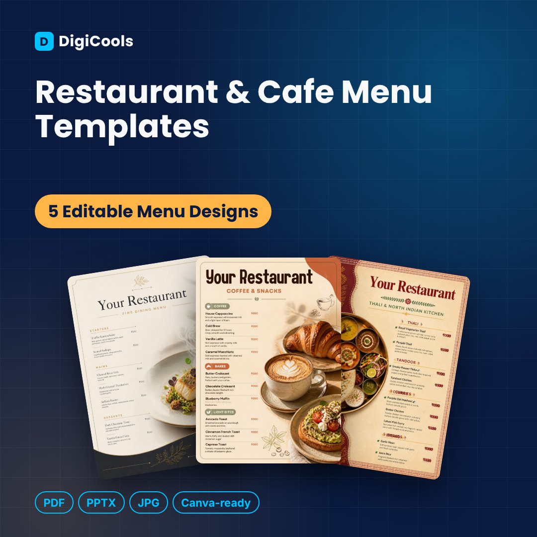 Restaurant & Cafe Menu Templates (5 A4 Designs)