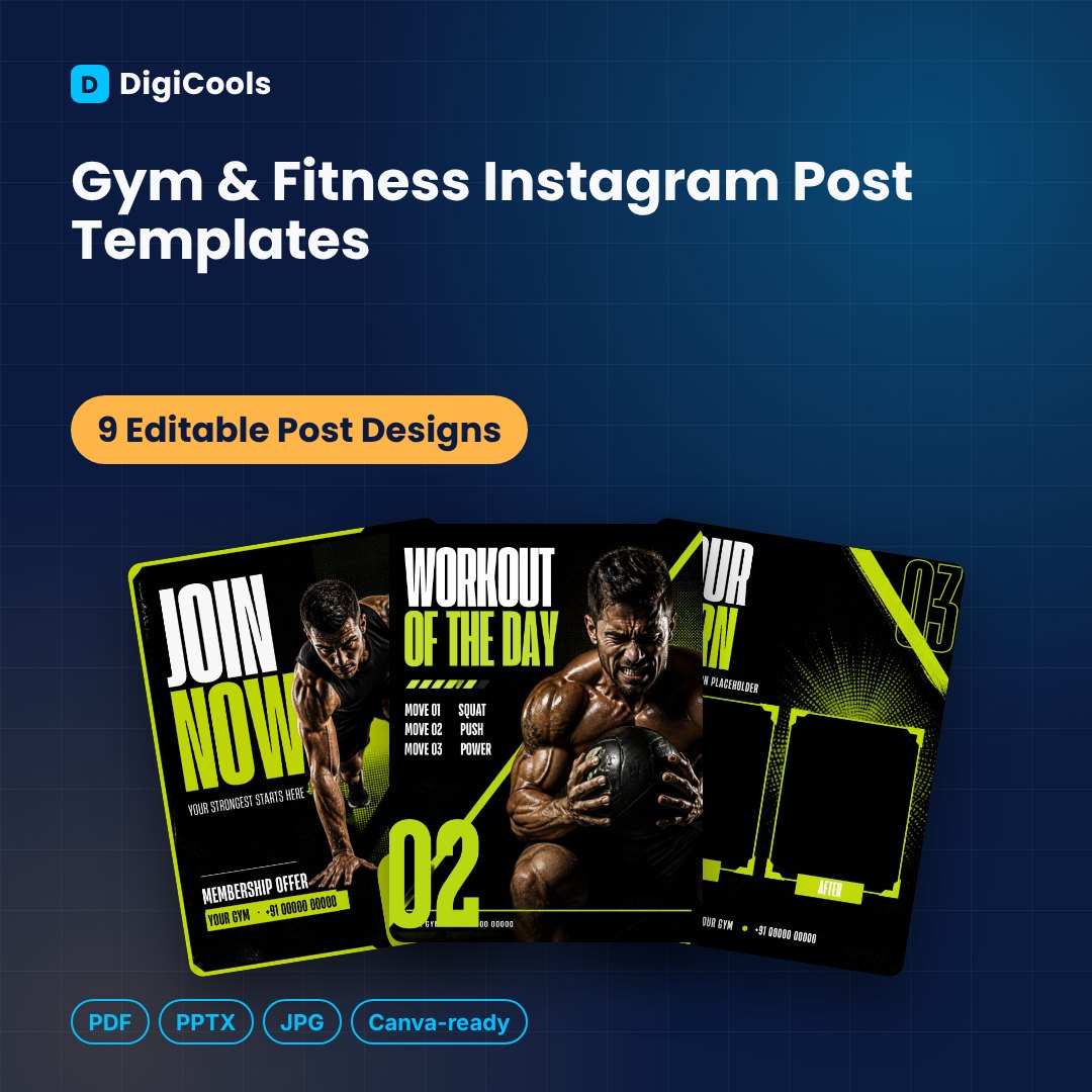 Gym & Fitness Instagram Post Templates (9 Designs)