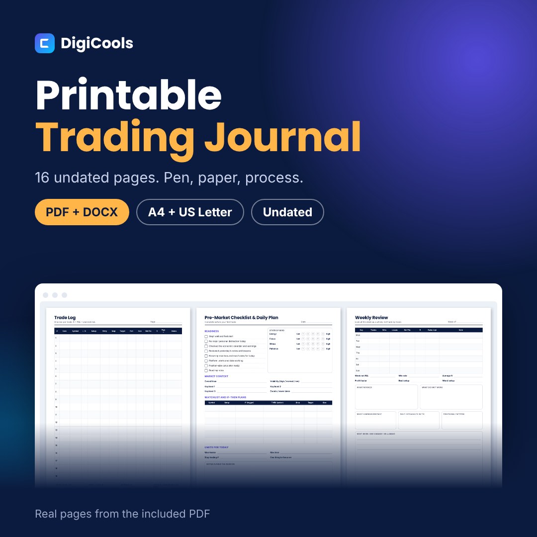 Printable Trading Journal PDF – Undated, A4 & US Letter