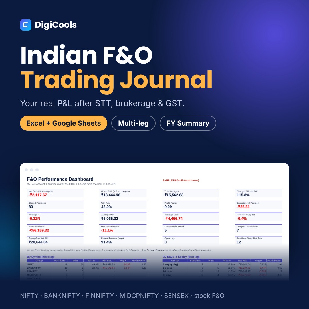 Indian F&O Trading Journal for Excel & Google Sheets