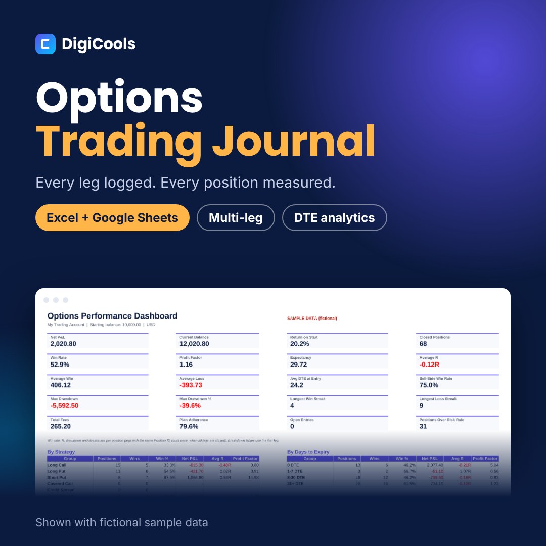 Options Trading Journal Spreadsheet for Excel & Google Sheets