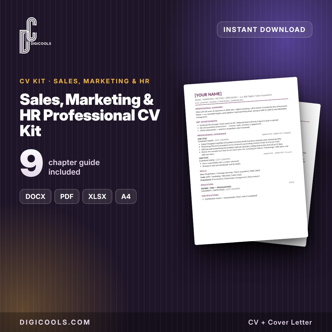 Sales, Marketing & HR Professional CV Kit