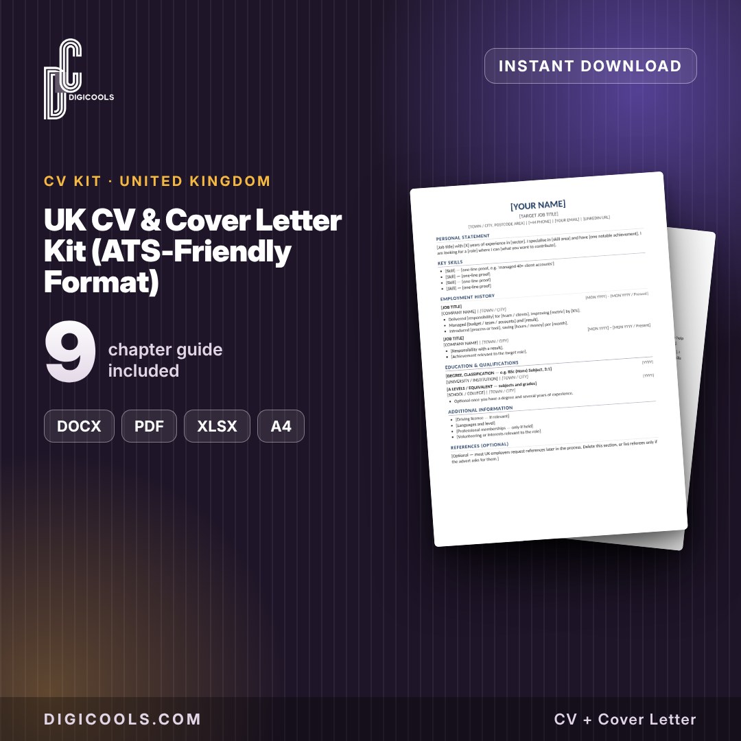 UK CV & Cover Letter Kit (ATS-Friendly Format)