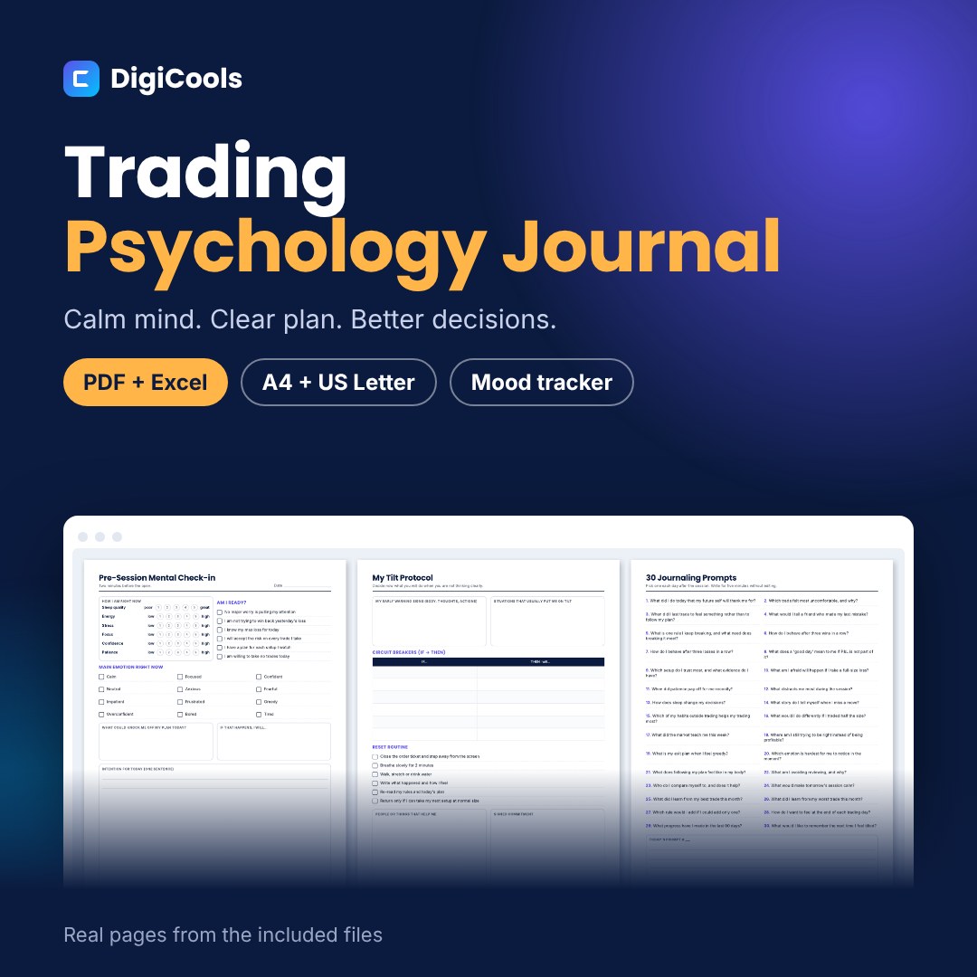 Trading Psychology Journal – Printable PDF + Excel Mood Tracker